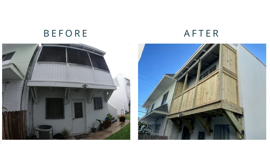 DOP provided inspection and designed a Wood covered balcony