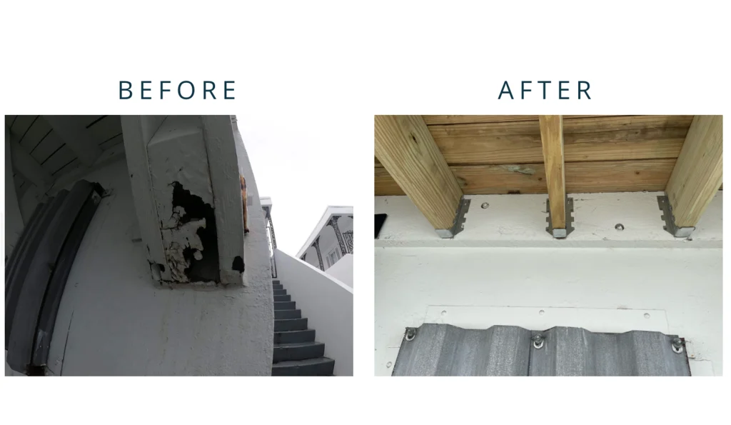 DOP provided inspection and designed a Wood covered balcony